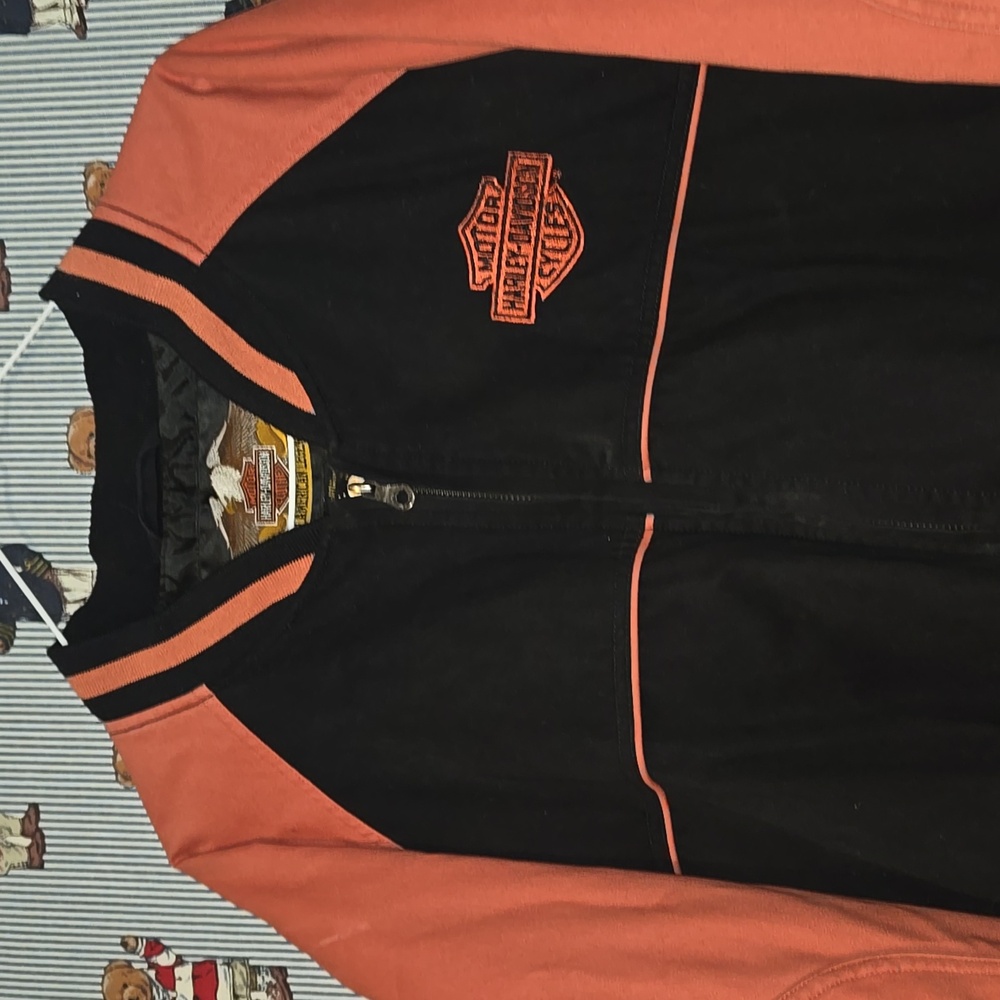 Vintage Harley-Davidson Black and Orange Quilted Bomber Moto Jacket XXL - Picture 4 of 16